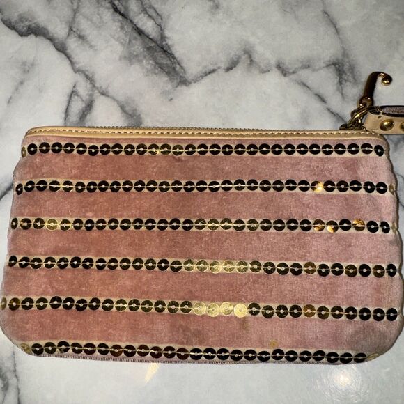 Y2K Juicy Couture Velvet Wristlet Handbag Wallet Pink Rose Gold Valentines Day - Picture 4 of 12
